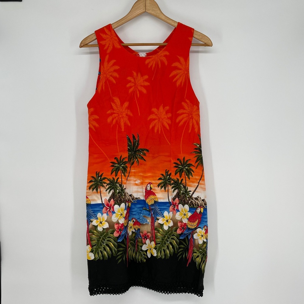 Pacific Legend Hawaiian Made Sundress Parrot Palm Tropical Sunset Print Cotton M - Picture 1 of 5